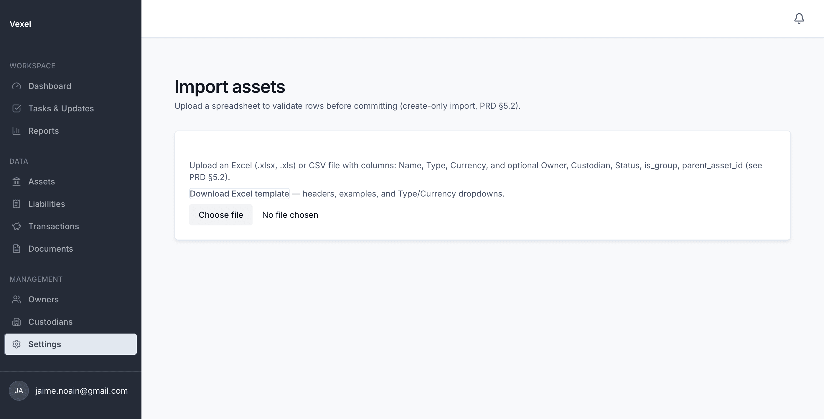 Vexel guided Excel and spreadsheet bulk import flow